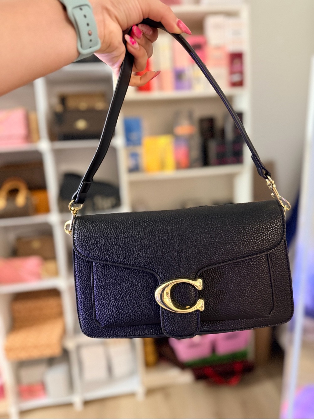 Coach Black Pebbled Leather Shoulder Bag with Gold C Hardware